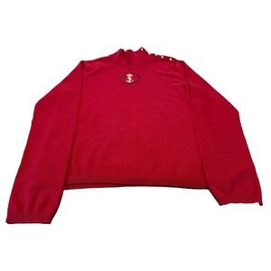 Lauren Ralph Lauren Nautical Anchor Crest‎ Red Sweater Button Neck Womens Size M